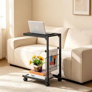 C Shaped End Table for Couch, C Table Adjustable Height Side Table, Small Side Table for Small Spaces, Couch Tables that Slide Under, Tv Tray Table for Living Room, Side Tables,Computer Workstations,Black