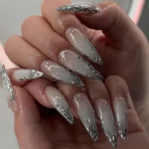 24 Pcs Almond Shape Nail Tips, Clear Milk False Nails, French Tip, Glossy Finish, Reusable, Party & Night Out Ready, Includes Jelly Glue & File, Almond Fake Nails