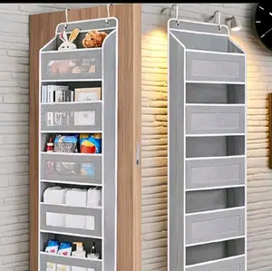 Heavy-Duty Storage Organizer 5th Floor Rear Door Sorting Rack 44 Lb Capacity Space-Saving Wall-Mounted With Anti-Roll Design No Drilling Needed Easy-Clean Fabric Structure For Wardrobe Bathroom Kitchen Daycare Grey