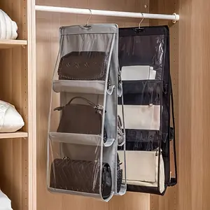 32.28in Hanging Handbag Organizer, 6 Pocket Purse Storage Hanger, Foldable And Universal Fit Cloth Closet Organizer