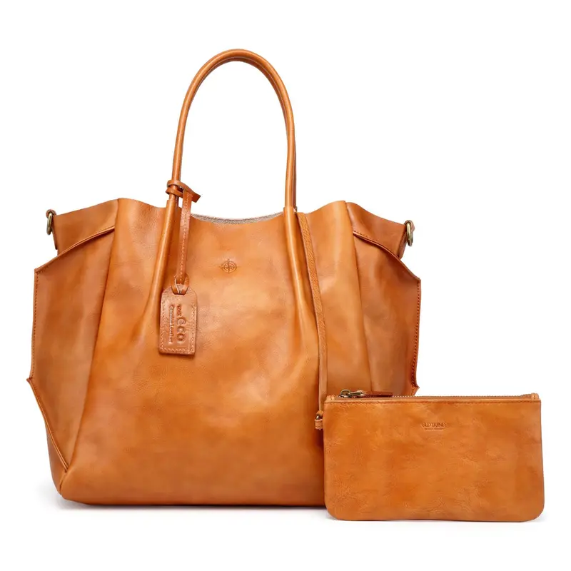 Old Trend Sprout Land Vegetable Dye Leather Tote w/ Zip Pouch