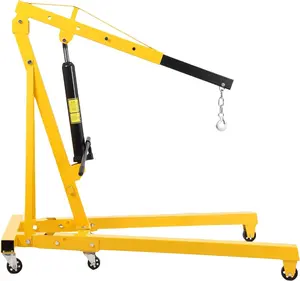 【GARVEE】2 Ton Hydraulic Engine Hoist with Lever, 4400 LB Foldable Mobile Cherry Picker Featuring 6 Casters & Adjustable Telescopic Booms, Heavy Duty Engine Crane for Garage, Workshops, Auto Repair, Yellow