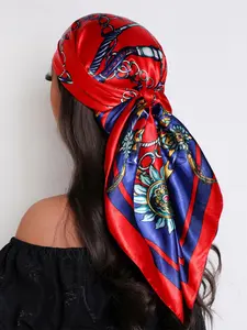 Chain Print Silk Feel Scarf, Silk Feeling Bandana for Women, Versatile Headband and Neck Wrap for Fashion and Everyday Use, Soft and Lightweight for All Seasons