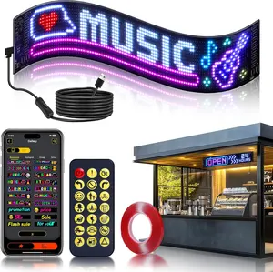 Flexible LED Signage Rolling Portable Programmable Shop Display with Custom Text Animations Doodle Patterns Music Rhythm Clock App Remote Control USB Powered IP67 Waterproof 5V 2A 10W Energy Efficient Smart Signage for Automotive Stage Live Shows Concerts