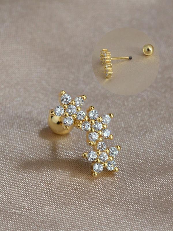 Women's 16 Gauge Cartilage Earrings Stud 3 Flower Cubic Zirconia Design, Hypoallergenic Stainless Steel Dainty Sparkly Daith Conch Tragus Helix Piercing Jewelry for Daily Wear & Party Ear Studs