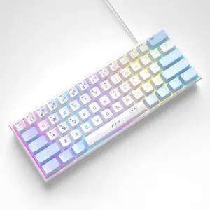 Mini 60% Gaming Keyboard, RGB Backlit 61 Key Ultra-Compact Keyboard, TS91   Mechanical Feeling Office Computer Keyboard for PC, , PS4,  ONE Gamer(Blue White)......