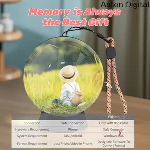 Aston DigitalMemory Crystal Ball Upgraded 3D Video luminous  Player, 2.7'' WIFI Supported ,Personalized Family Memories Decorations, Custom  Ornaments Gifts for Christmas ABS Plastic Glass Shell