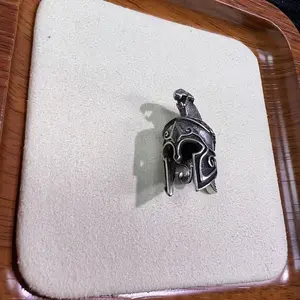 Vintage Spartan Warrior Helmet Metal Bead Charm - Gothic Greek Spacer Bead, Antiqued Stainless Steel, for DIY Bracelet & Paracord Projects