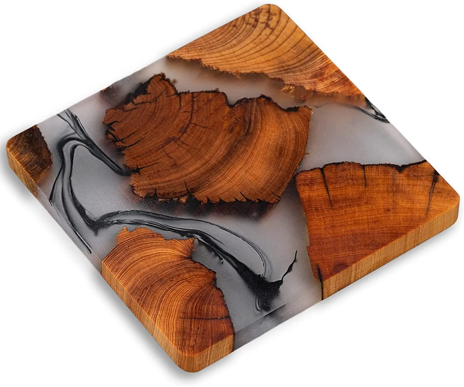 Set of 6 Modern Epoxy Wooden Coasters – Cedar Wood Drink Coasters, Sleek Table Protection (No Holder) Avocrafts
