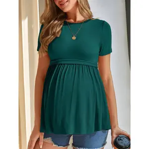 Maternity black T-shirt for summer, casual shirt and sportswear maternity clothing