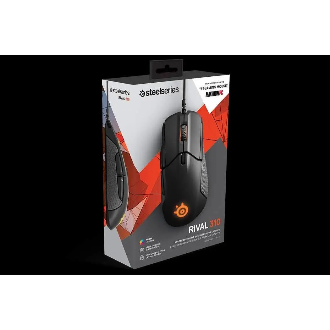 SteelSeries Rival 310 Gaming Mouse Black & Orange Accent Wired USB TrueMove3 Sensor Prism RGB Lighting Right-handed Ergonomic Design