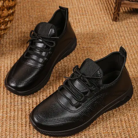 New Women's Work Shoes, Casual Fashion Soft Sole Sneakers, Walking Everyday Sneakers, PU Leather, Round Toe, Low Top, All Seasons, Comfortable and Stylish