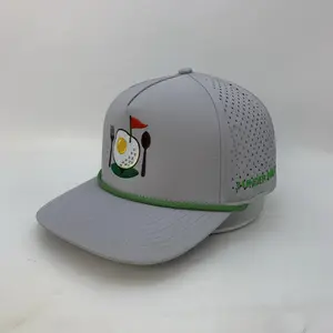 3 Under Par Co "Breakfastball" Edition Golf Hat Grey with Perforated Design and Green Trim for Optimal Comfort