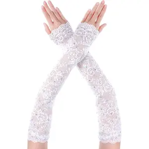 Fingerless Gloves Rhinestone Lace Gloves Women Long Gloves Women