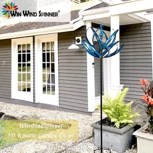 Outdoor Metal Garden & Patio Decor, 35.43x7.87 Inch Artisan Crafted Hallow Rotating Gyroscope, 3D Spiral Design Yard Ornament