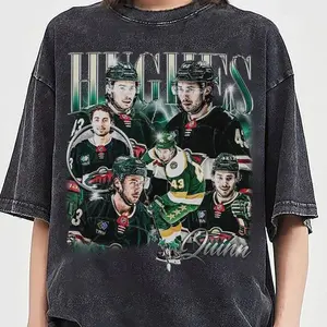 Quinn Hughes Minnesota Hockey Bootleg T-Shirt - Comfort Colors Retro Graphic Tee - Defenseman Star Fan Apparel - Custom Style Hockey Top