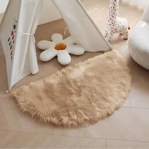 1 Piece Semicircle Fluffy Carpet, Non-slip Soft Bedroom Rug, Decorative Mat for Living Room Bedroom, Machine Washable Rug, Fluffy Nursery Rug