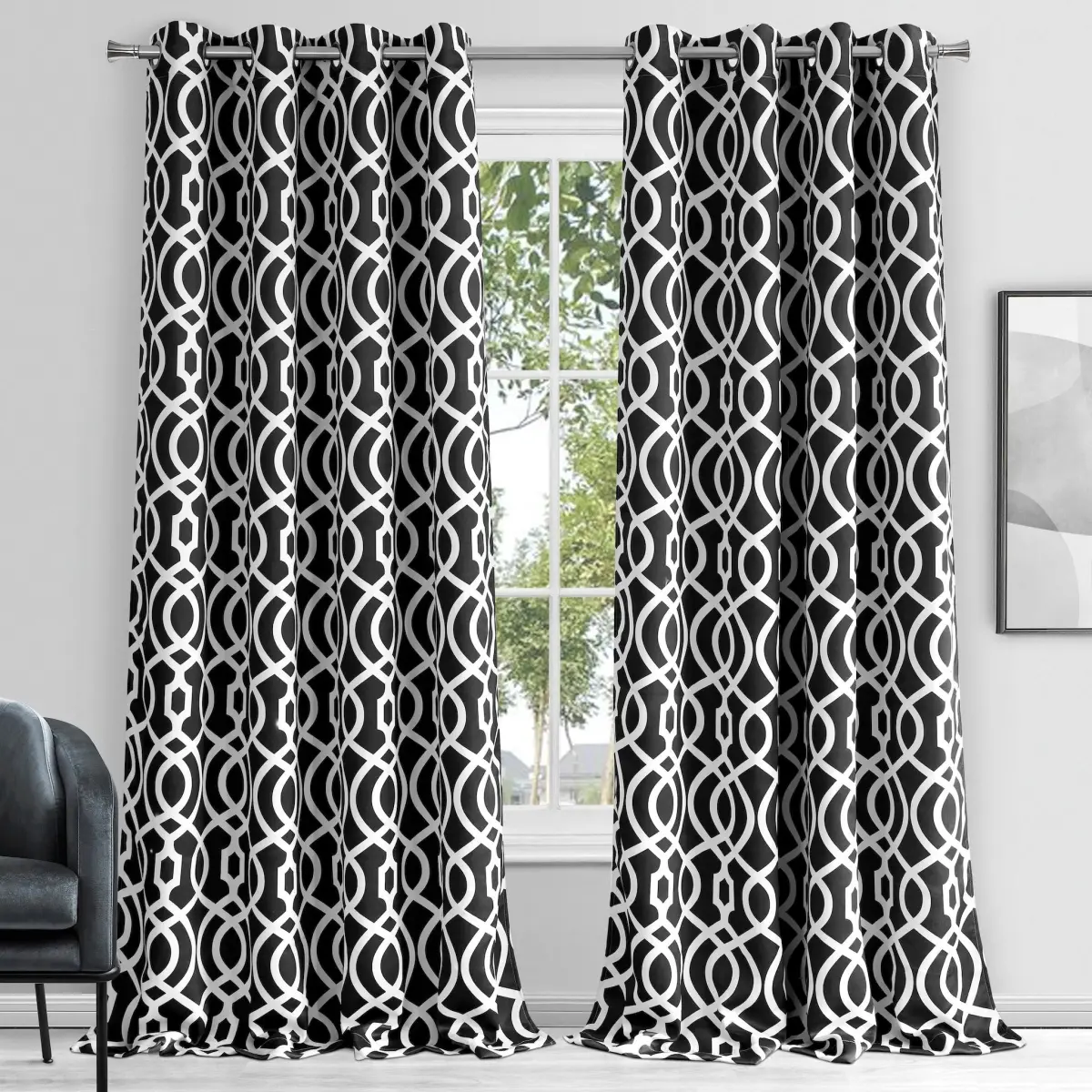 Jet Black Blackout Window Panel - 84-in Trellis Design Window Panel, Window Panels