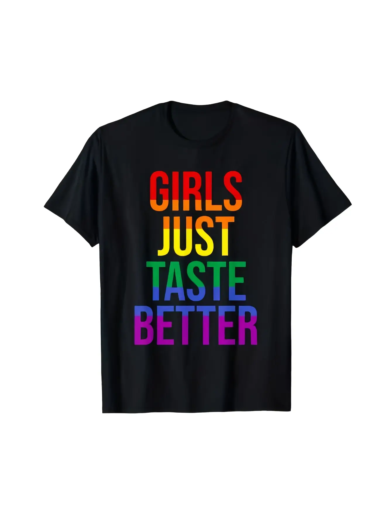 Colorful Girls Taste Better Lesbian Pride T-Shirt- unisex soft cotton short sleeve t shirt, vintage graphic casual tee for men women teens, perfect birthday holiday gift for camping travel gym daily street  wear