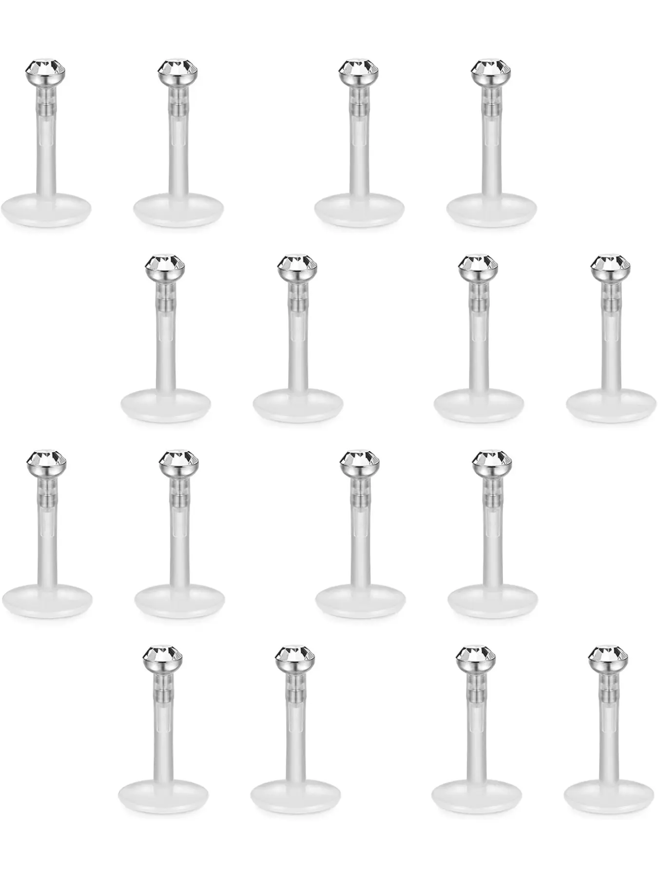 16 Pcs 16G Clear Bioflex 2MM CZ Labret Monroe Lip Ring Helix Stud Earrings Body Jewelry Piercing