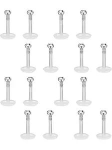 16 Pcs 16G Clear Bioflex 2MM CZ Labret Monroe Lip Ring Helix Stud Earrings Body Jewelry Piercing