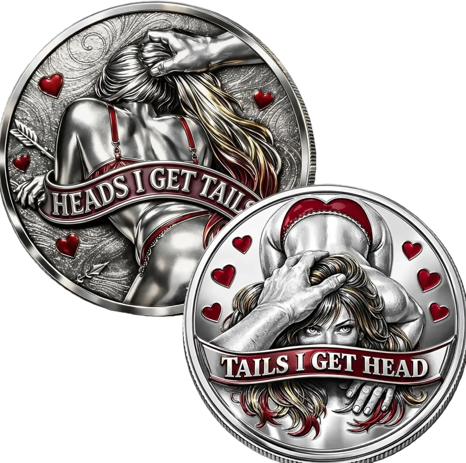 Funny Cheeky Lucky Flip Token, Adult Gag Gift for Couples, Valentine Day Anniversary & Anniversary Funny Heads or Tails Coin Heads