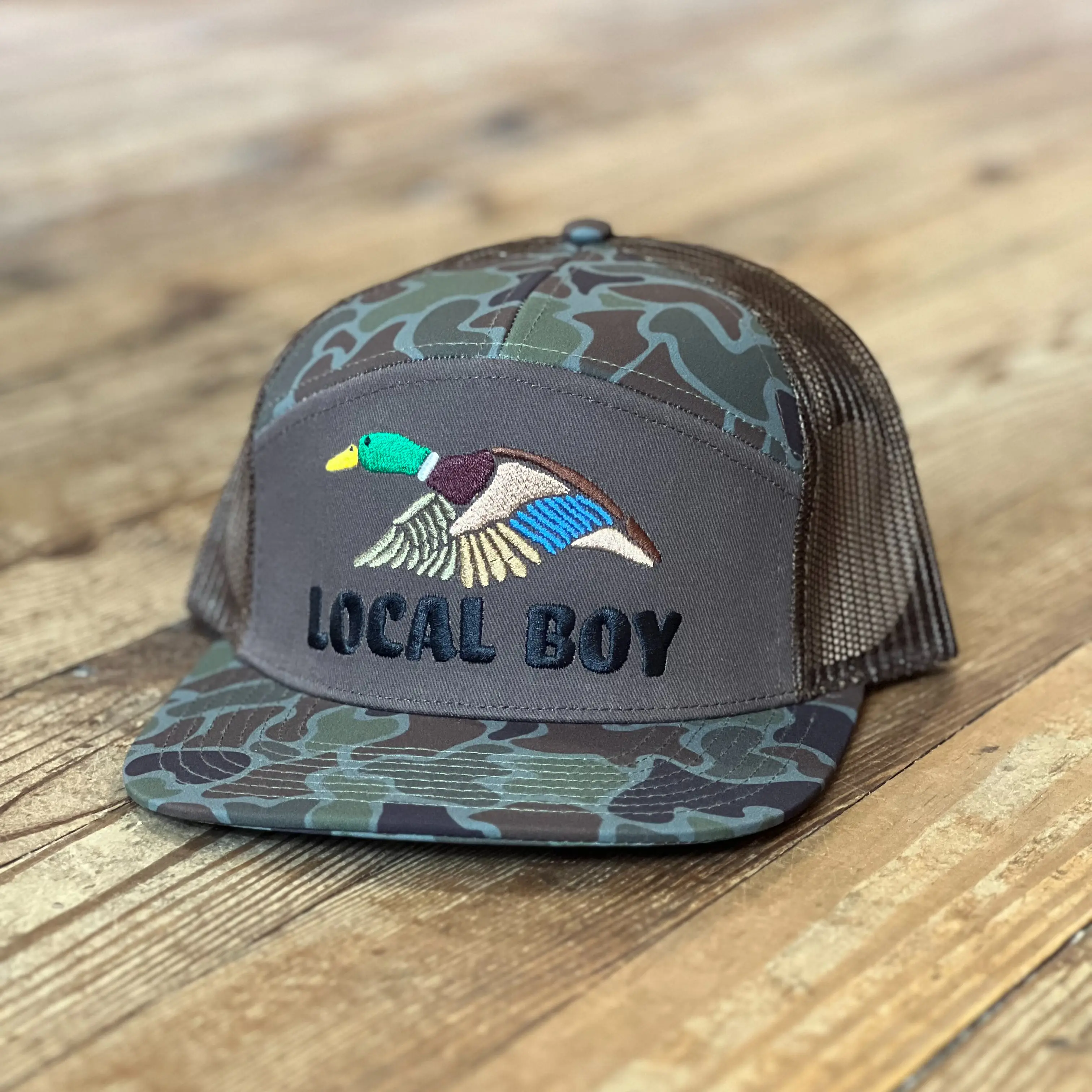 Wild Duck Forest Camo/Brown 7 Panel Hat | Local Boy Outfitters