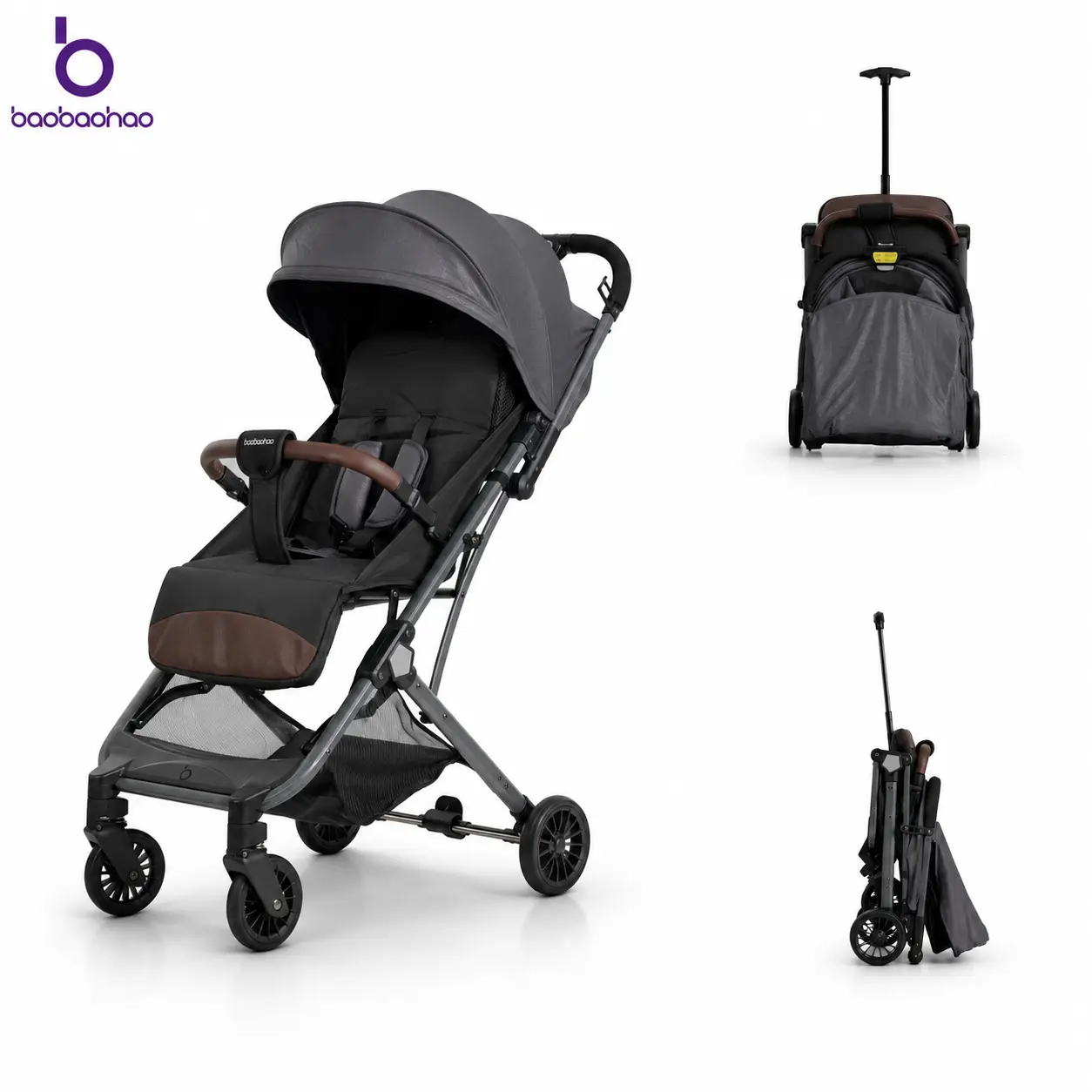 Baobaohao Y3 2-in-1 Adjustable Collapsible Folding Newborn Stroller for 0-36 Months Babies, 1-Hand Fold Compact Design, Canopy, Storage Basket, Multi-Position Recline, Breathable Backrest, Airline Approved, 4-Wheel Shock Absorption, Traveling Stroller, Li