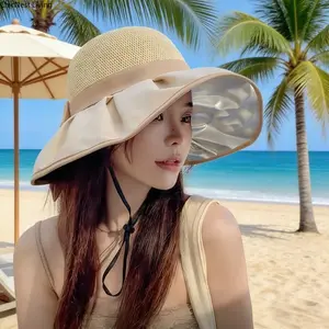 Wide-brimmed Bow-tie Premium Sun Hat UPF50+ Stylish Casual Sun Protection Bucket Hat for Women