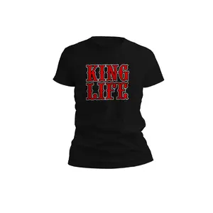 Kinglife Stacked Logo Tee in Striking Red, White, and Black – Iconic Design, Various Sizes, Quality Printed Personalized Tshirt