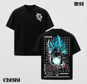 Gogeta Blue Anime T-Shirt, Super Saiyan Fusion Graphic Tee, Oversized Streetwear Shirt, Double-Sided Print Heavy Cotton, Unisex Manga Gift for Anime Fans