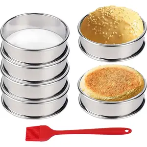 English Muffin Rings, Stainless Steel Crumpet Rings, 6 Pcs Nonstick Metal Round Ring Molds with Silicone Oil Brush (4 inch)