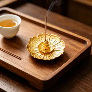 1pcs Lotus Incense Holder, Ash Collector, Metal Incense Burner, Home Decor, Aroma, Meditation Yoga Room Ornament, Ceremony Use