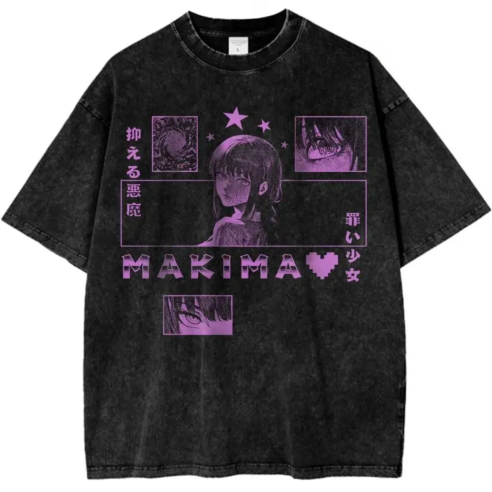 valentine shirts Anime Chainsaw Man Makima Cool Print Tee 1Men Women Cotton Tshirts Casual Manga Washed Vintage AnieWear  Men's & Women's. Vintage Washed Tee  Men's T-Shirt. summer graphic tees