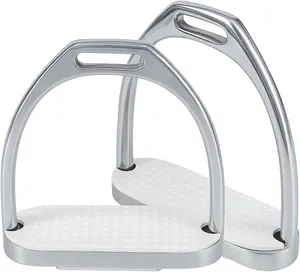 Horse Riding Safety Stirrups Irons – Stainless Steel Equestrian Stirrup Pair with Silver Gloss Polish Finish – Durable, Anti-Slip Design for English Saddles