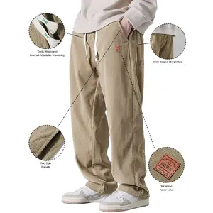 Men's Corduroy Straight-Leg Pants with Drawstring Waistband - Loose Fit Slim Casual Trousers Warm Versatile Fall Winter Men's Long Pants with Two Side Pockets loose sport pant men