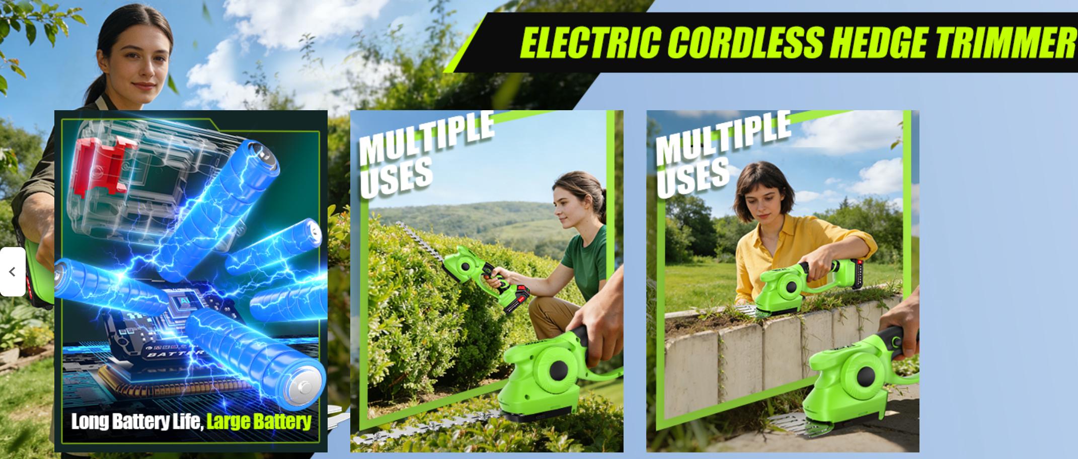 2-in-1 600W Brushless Cordless Hedge Trimmer Kit, 21V Battery-Operated Shrub Trimming Tool, Lightweight Garden Cutting Tool for Home Use