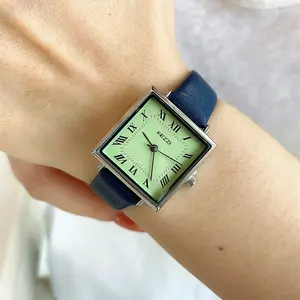 Stunning Mint Green Square Watch for Women Blue Leather Strap, Vintage Roman Numerals, Dainty & Unique Style, Perfect for Daily/Party Look