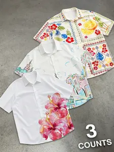 3-Pack Tropical Hawaiian Print Button Down Shirts | Summer Vacation Beach Casual Aloha Shirts Set