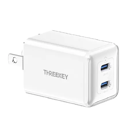 Threekey 35W USB-C Dual-Port Wall Charger with Fold-Flat Plug, Over-Protection, Fast Charging for iPhone 17/16/15/14/13/12/11/X, Samsung Galaxy, Sony, Moto, iPad, MacBook - iPhone Fast Charger, USB-C Power Adapter