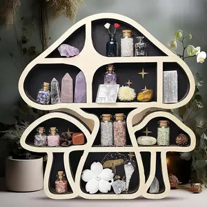 Adorable Cartoon Mushroom Shaped Storage Rack, Wooden Wall Mounted Decorative Organizer for Home Living Room, Poplar Wood Material, Wooden Wall Shelf