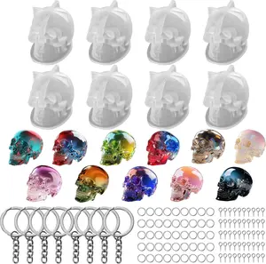 Skull Molds, 8 count Flexible Clear  Molds with Key Ring Accessory,  Skull  Molds for Candle Making,  Decor & Halloween Decoration