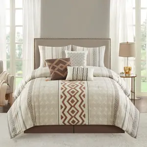 Serenity 7 Piece Comforter Set, Beige, Geometric