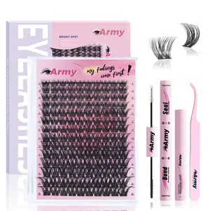 ArmyBeauty Natural Volume Lash Cluster Set/ 8-18mm Dense D curl Lash EXtensions/ Full Lash Clusters kit with Waterproof Lash Bond&Seal+Remover+Tweezer/ Girl Makeup Eyelashes Cosmetic/ Home Application