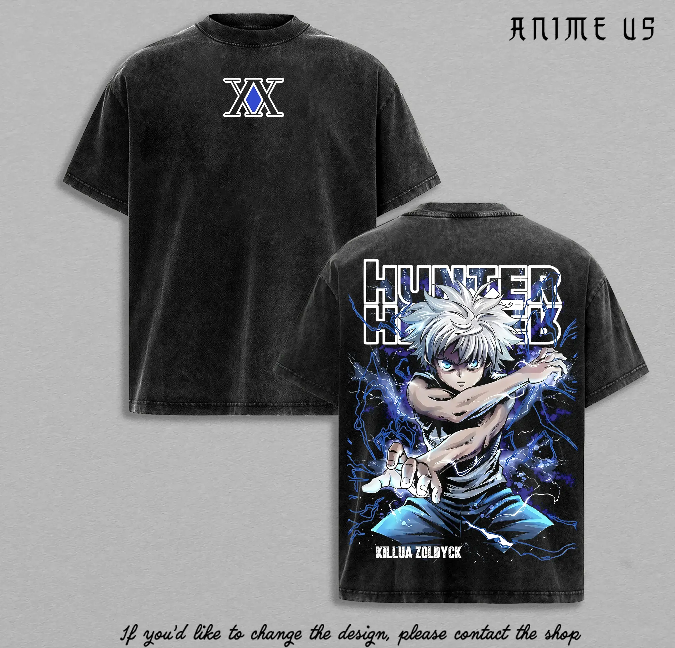 Killua Zoldyck Shirt Hunter x Hunter Anime Lightning Nen Graphic Vintage Washed Oversized T-Shirt Assassin Prodigy Streetwear