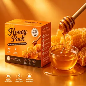 Premium Natural Honey Portable Single-Serve Sachet Packs, Daily Wellness Support, Sweet Flavor Food Staple & Cooking Essential