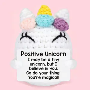 Positive Crochet Gift, Soft Stuffed Animal - Cute Positive Unicorn Crochet Cozy Desk Aesthetic Decor & Gift for Girls, Ideal Birthday Present for Best Friends, Daughters, Girlfriends - Perfect Holiday & Anniversary Thank You Gift, Handmade Crochet Figure