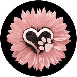 Mouse Pad, NonSlip Rubber Base Mousepad with Stitched Edge, Gaming Round Mouse Pads, 7.87 x 7.87 Inch (Dog Paw Print and Pink Sunflowers)