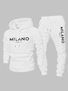 Men's Sleepwear Set Hoodie Long Sleeve & Elastic Waist Pants, Soft Warm Casual Loungewear, Functional Pockets, Letter Print, Multiple Colors Available