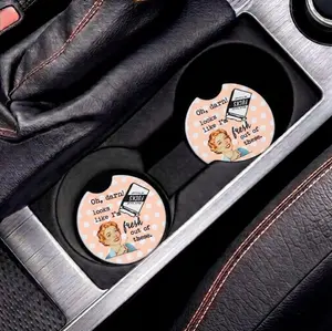 Funny Car Coaster Set, Retro Sarcastic Cup Holder Coasters, Ceramic Car Drink Coasters, Cute Gift for Women Driver
